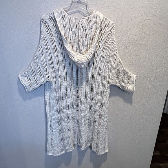 American Eagle Women's Sweater XS/S Beige Crochet Duster Open Front Wrap Hood - Picture 2 of 11